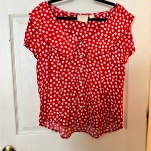Anthropologie Maeve Red and White Polka Dot pattern Blouse